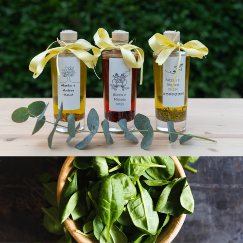 BOMBONIERE MATRIMONIO OLIO IN BOTTIGLIA AL BASILICO azienda agricola la collina di francesco minotti